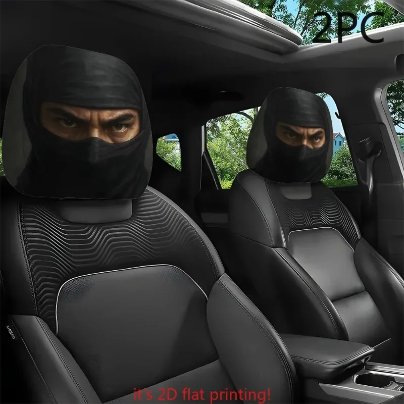 2 Stück Auto-Kopfstützenbezüge; Ninja-Style-Druck; Einfach zu installieren; Universelle Passform; Ungefüllt – Detail 1
