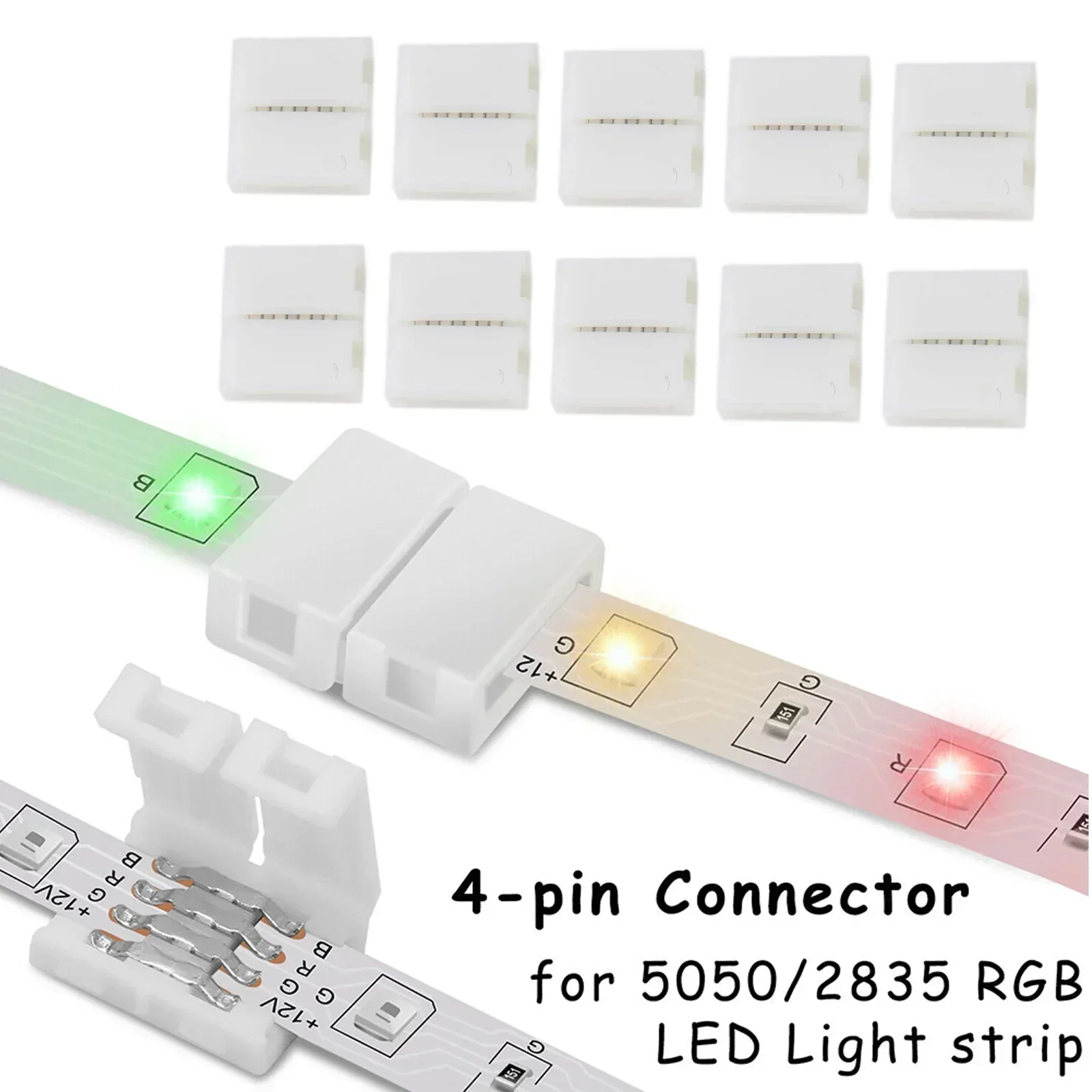 Led Light Connector Worry Free LED Strip Connections with 10 PCS 4-pin 10mm Solderless Buckle Connectors No Cutting No Welding