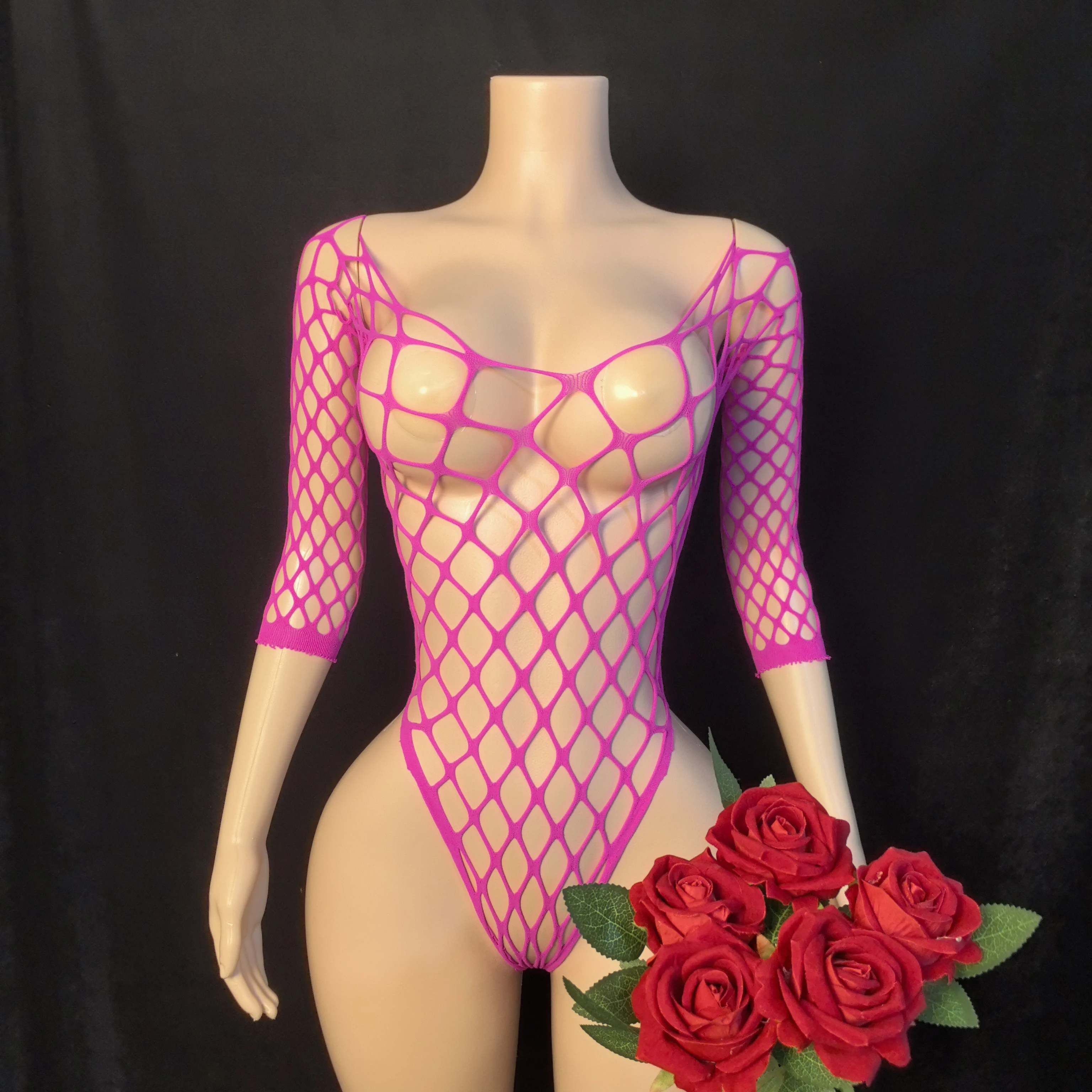 ホットセクシーなランジェリー女性網タイツボディスーツファンシーレース下着ポルノコスチュームシースルー Bodystockings メッシュビキニエロセックスセット