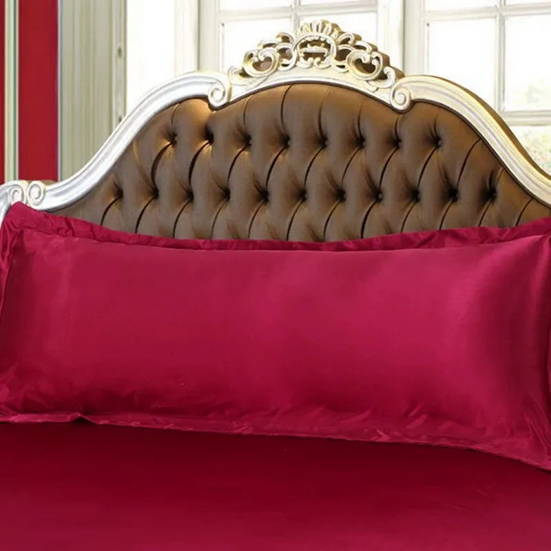 Solid Pure Color Cover Emulation Silk Satin Long Pillowcase - for Couples & Wedding, Twin/Couch Bedding, 1.2/1.5 Meters