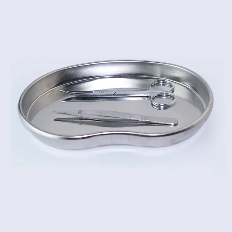 1 Set Stainless Steel Tray Container Stainless Steel Surgical Medical Dental Instruments Bending Tray Disinfection Plate