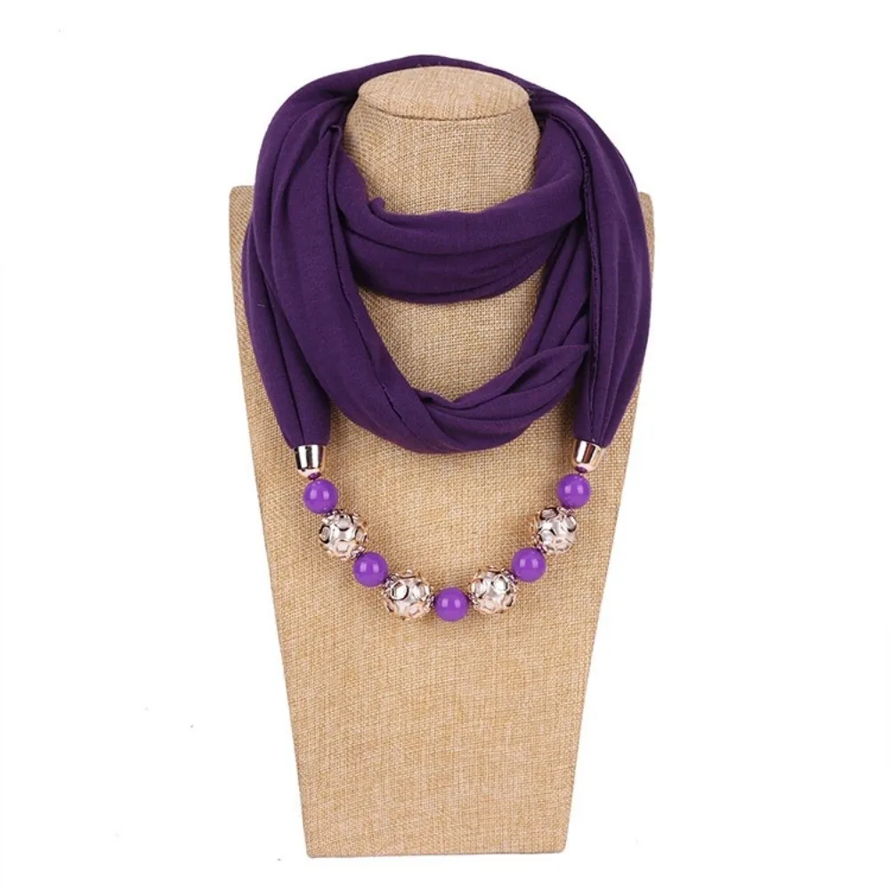 Vintage Style Women's Scarf Necklace Breathable Decorative Beaded Pendant Scarf Soft Solid Color Beaded Shawl Wrap Vacation