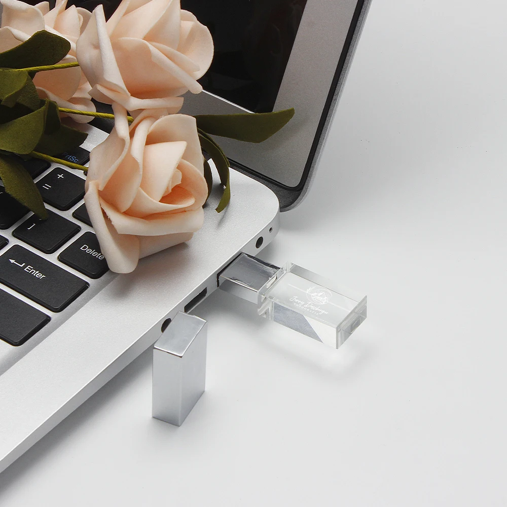 JASTER Crystal USB 3.0 Flash Drive 128GB Free Custom Logo Pen Drive With Black Box Creative Business Gift 64GB 32GB Memory Stick