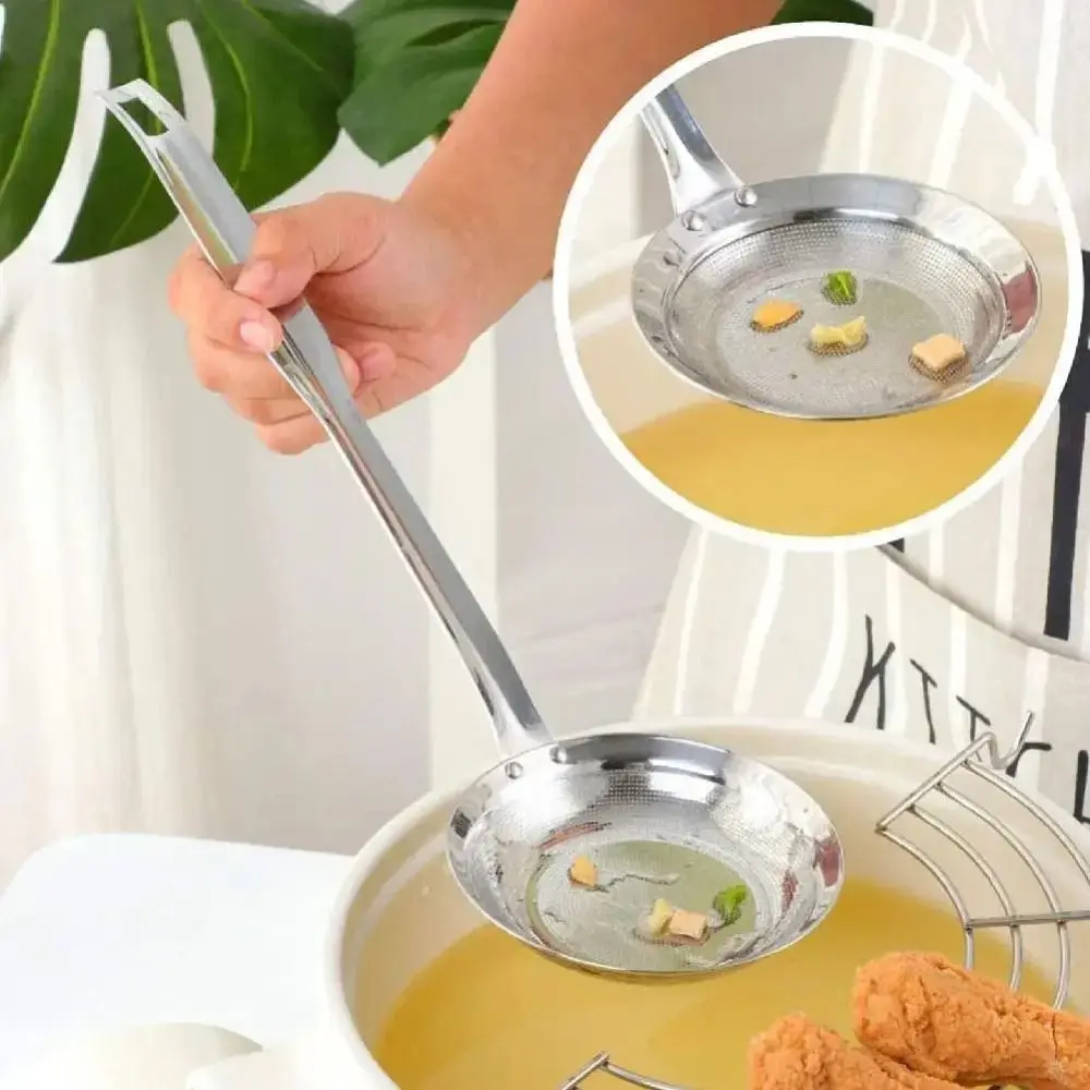 New Stainless Steel Oil Strainer Fine Mesh Anti-scalding Foaming Spoon Thickened Skimmer Spoon for Remove Floating Oil Foam