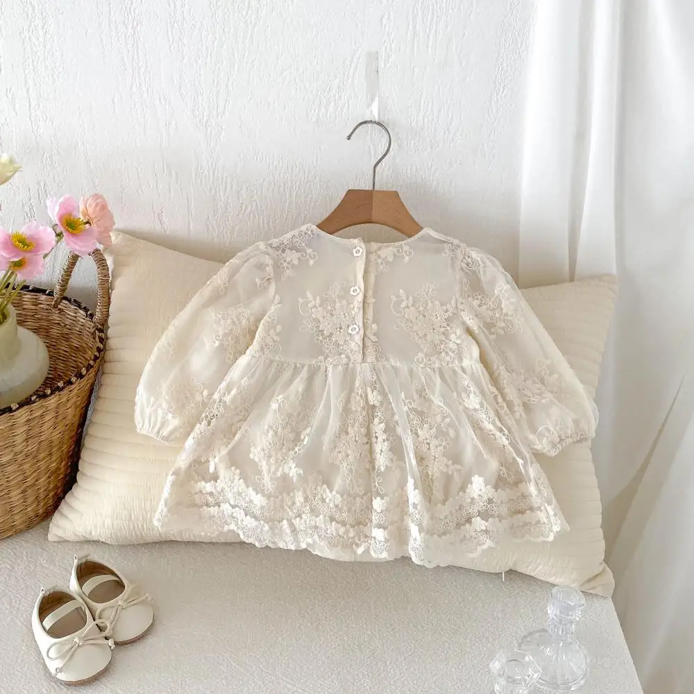 2024 Autumn Baby Girl Solid Color Romper Round Neck Children Clothing Lace Boutique Newborn Jumpsuit Outdoor Girls Clothing image 2
