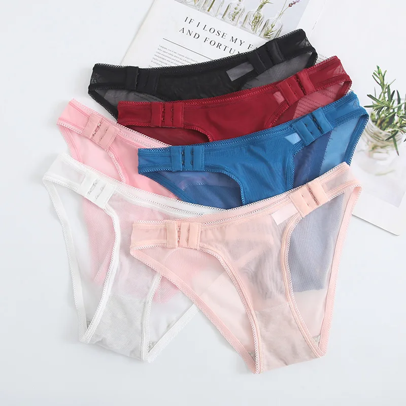 Transparent Mesh Lady Panties Side Buckle Adjustment Women\'s Unerpants Sexy Low Waist Knicker Seamless Female Briefs