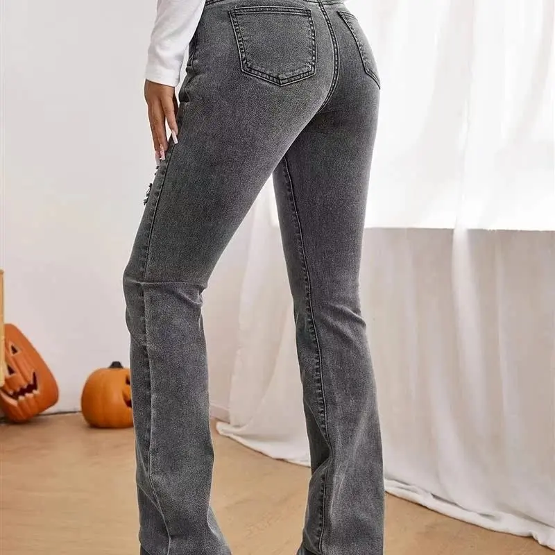 Faionable Ladies Long Jeans PD08296 Small Hole Design New Sle Women's Denim Pants Autumn Collection Ele Sle