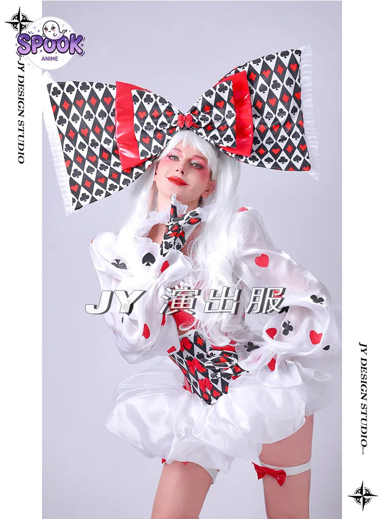Cute Clown Dress Alice Costume Anime April Fools Day Poker Cards Bow Stage Performance Party Show Event Body Suit for Women view 2