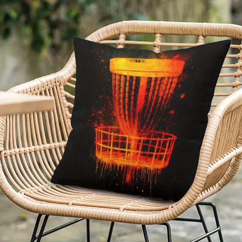 1pc 2D Flat Pillow Not Included Orange Basket Drip Paint Effect Cushion Cover Short Plush Industrial Style Decor Gift Case