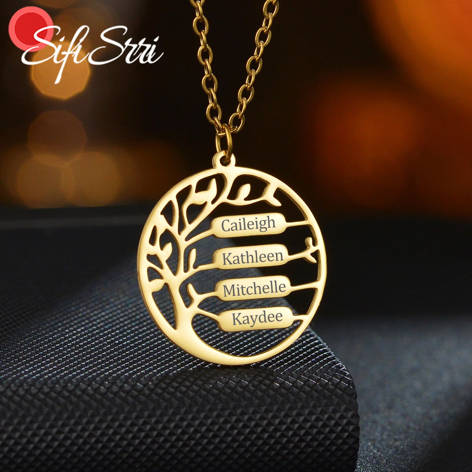 

Sifisrri Personalized Custom Name Lifetree Necklace for Women Stainless Steel Choker Engrave Letter Mother Kids Jewelry Gift