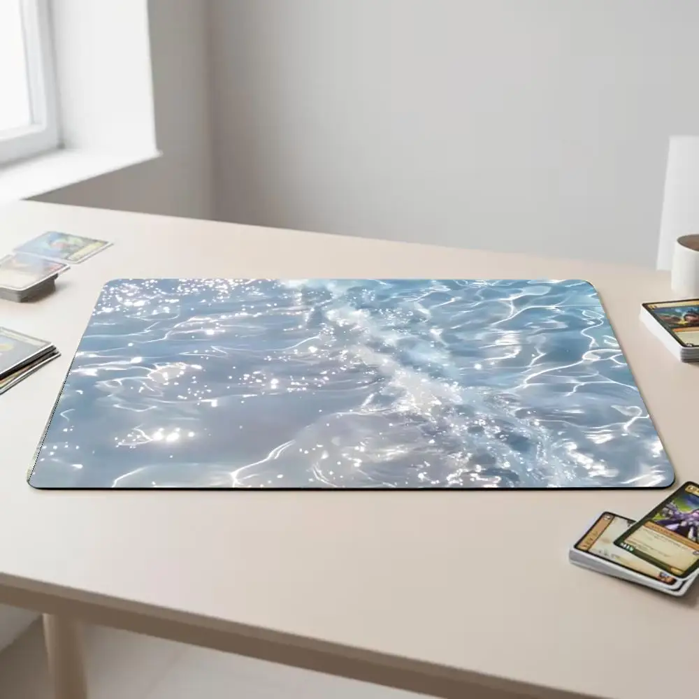 Large Blue Ocean Wave Mouse Pad, Shimmering Sea Water Surface Pattern Desk Mat, Non Slip Rubber  for Gaming Office Table Decor