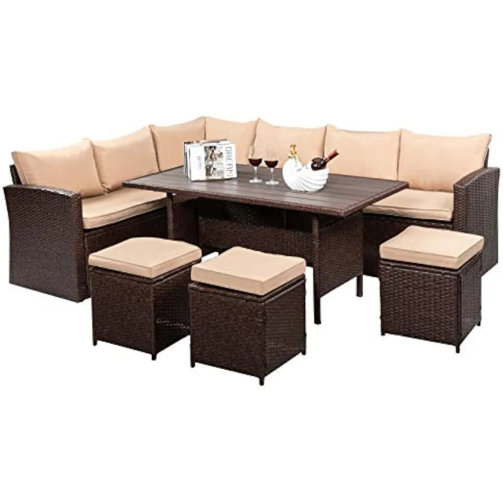 

Patio Furniture Set, 8 Pieces Outdoor Furniture with Dining Table&Chair, All Weather Wicker Outdoor Sectional Sofa with Ottoman