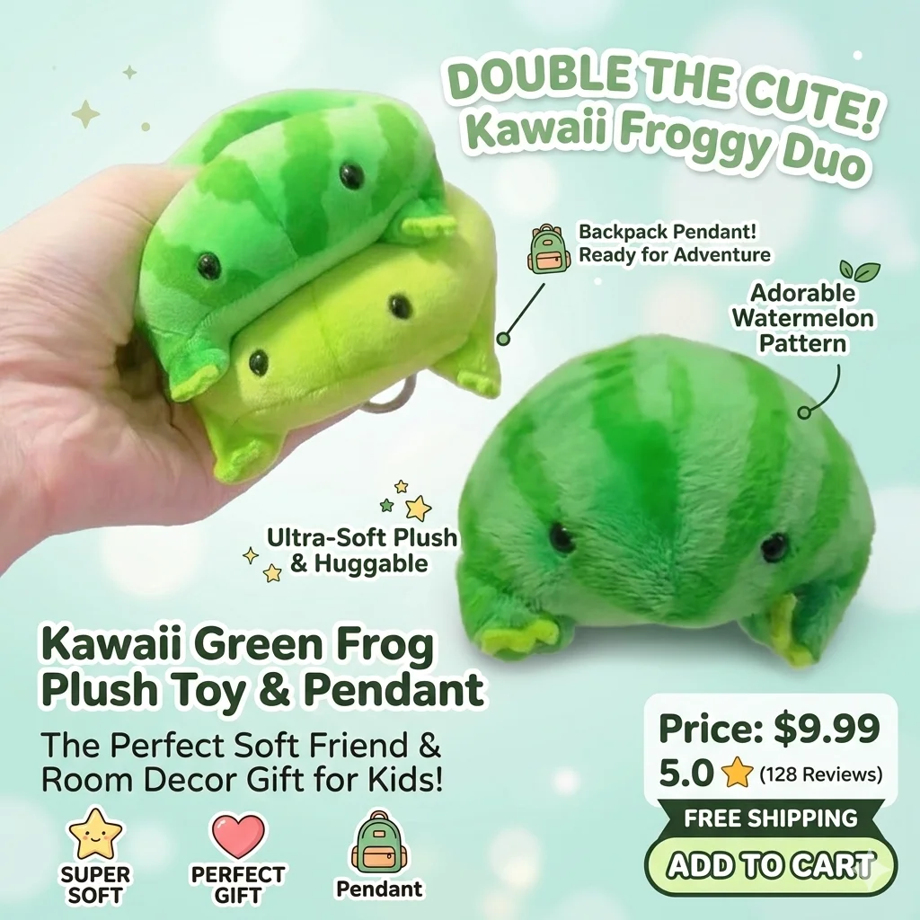 Peluche de Rana Verde Kawaii, Lindo Peluche de Rana de Anime, Colgante de Peluche Suave, Muñeco de Peluche para Decoración de Habitación, Regalo de Cumpleaños para Niños