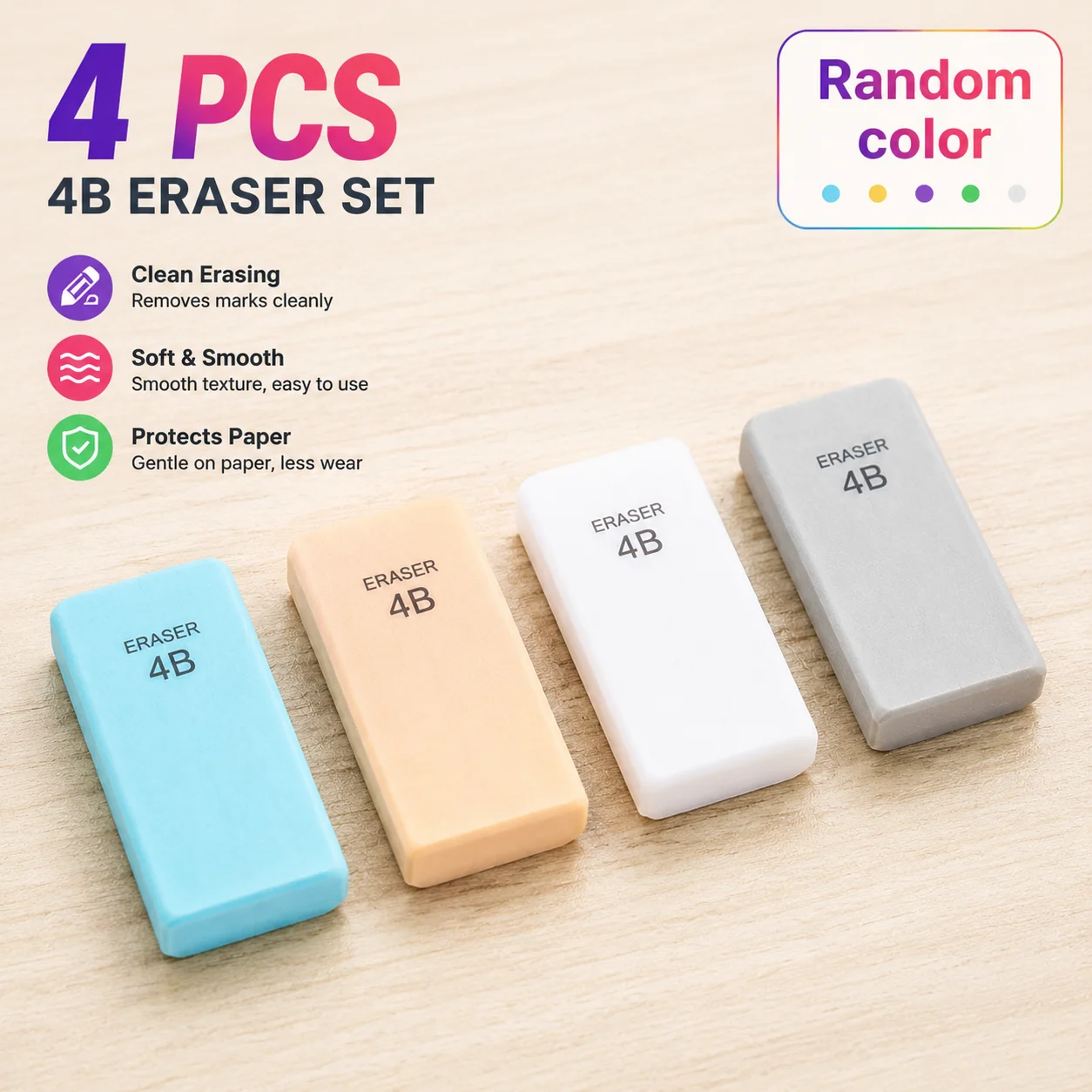 4/5/9pcs 4B Sketch Erasers, Pencil Eraser Set for Drawing, Writing, Art Supplies, School, Office & Back to School