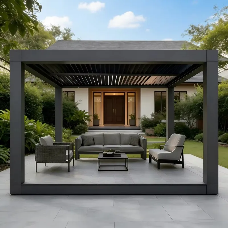 Motorized Awning Pergola Aluminum Wall Mounted Electric Louvered Roof Customized Projection for Villa Balcony Terrace Shade