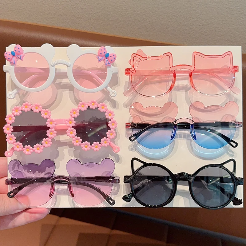 1/3/4/6Pcs 2026 New Boys Girls Cute Newest Double Colors Cat Bowknot Shape Kids Children Baby Sunflower Heart Glasses Eyewear