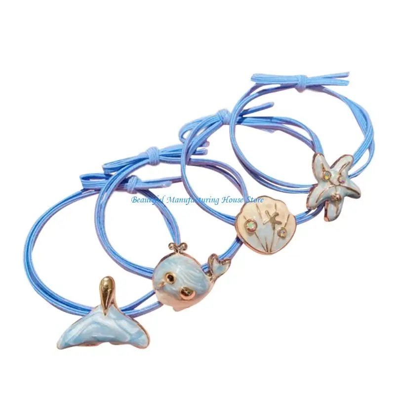 

E56A Multi Color Whale Hair Ties 4 Piece Set Gentle Elastic Bands for Sensitive Skin Children Women Hair Accessories