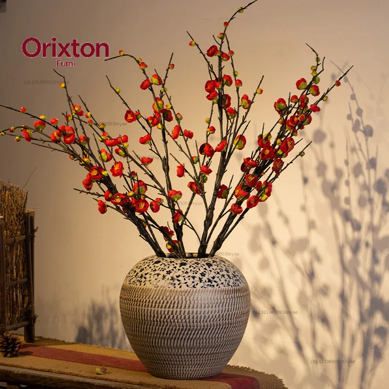ceramic vases, living room flower arrangement and carving ornaments, retro floor-standing large earthenware jars