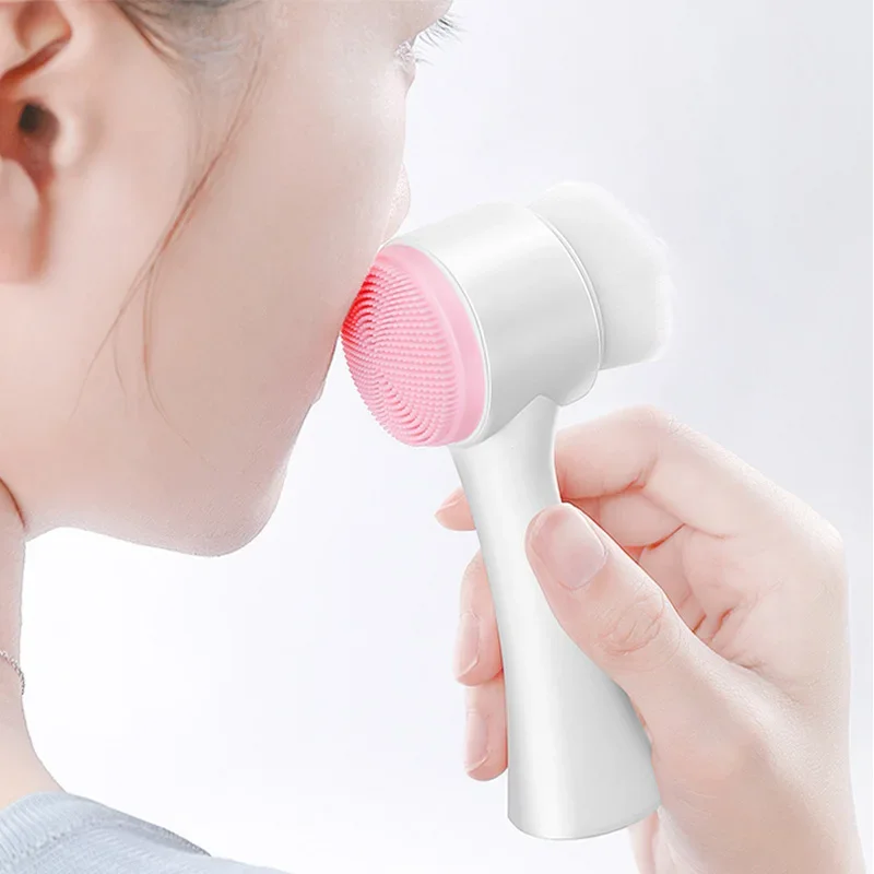 New Double-sided Silicone Skin Care Tool Facial Cleanser Brush Face Cleaning Vibration Facial Massage Washing Product Wholesale