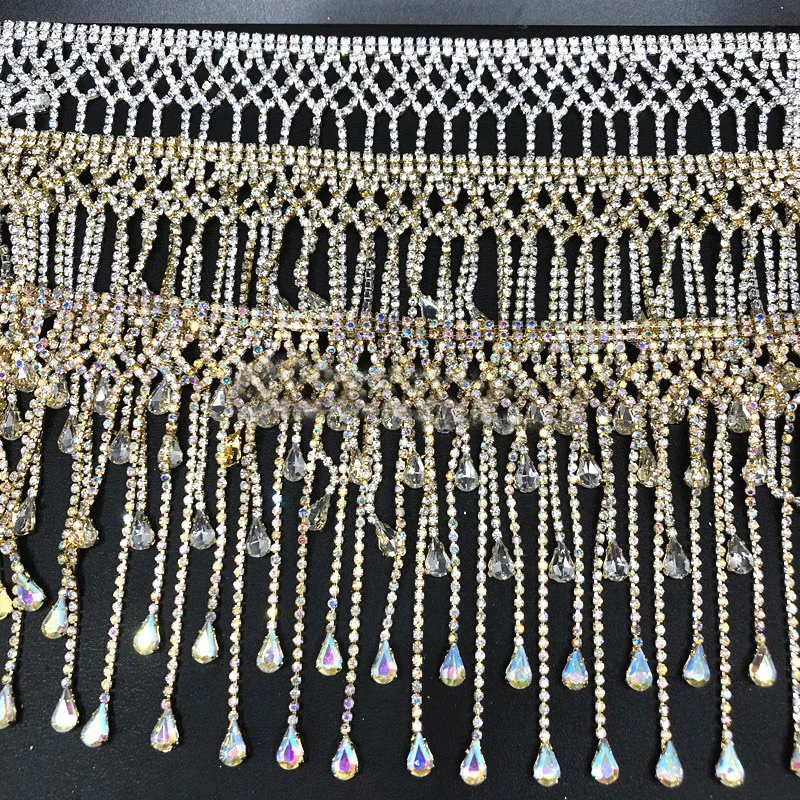 10/20cm Bling Rhinestone Crystal Chain Tassel Fringe Trim Ribbon Dress Wedding jewelry Garment Decor Costume Applique Diy Sewing