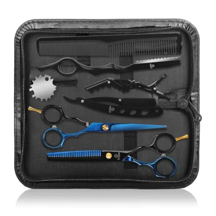 

Hair Cutting Shears Sets - Professional 9 PCS Haircut Scissors Kit with 6.5 Thinning/Texturizing Scissors 29 Teeth and Straight