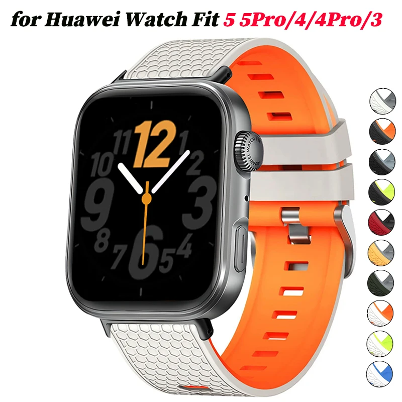 Sports Silicone Band for Huawei Watch Fit 5 5Pro correa Two-color Strap for Huawei Watch Fit 4 4Pro Fit 3 Wristband Bracelet