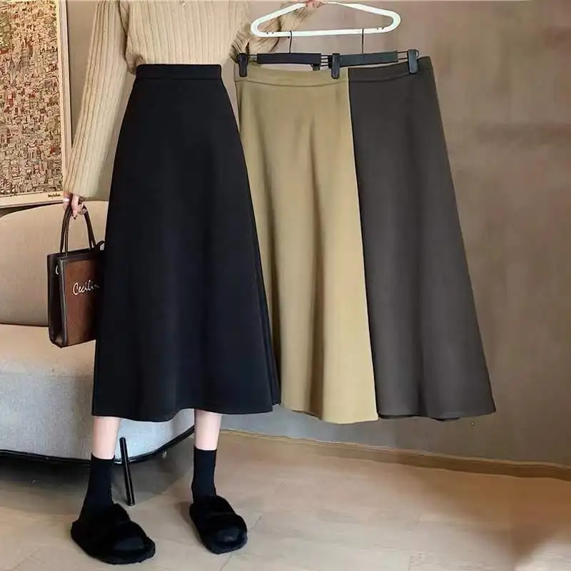 

Elegant Women Casual Fashion Clothes Streetwear All Match Y2k Aesthetic High Waist Female Zipper Trend Midi Black Cute Skirt