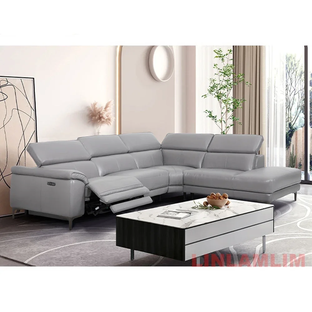 Linlamlim Modern L-Shaped Recliner Sectional Sofa – Living Room Italian Genuine Leather Couch Set with Adjustable Headrests