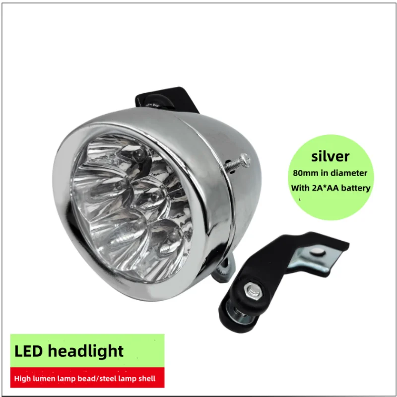 Ike-Retro Authentic 7LED Steel Headlight, Handle Switch, High Lumen Bicycle Headlight, Lamp Holder