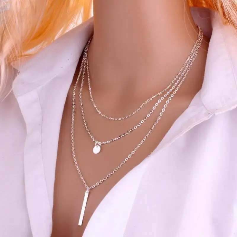 Fashion Bead Chain Sequin Metal Strip Pendant Necklace For Women Jewelry 2025 Trending New Women's Multilayer Metal Necklace