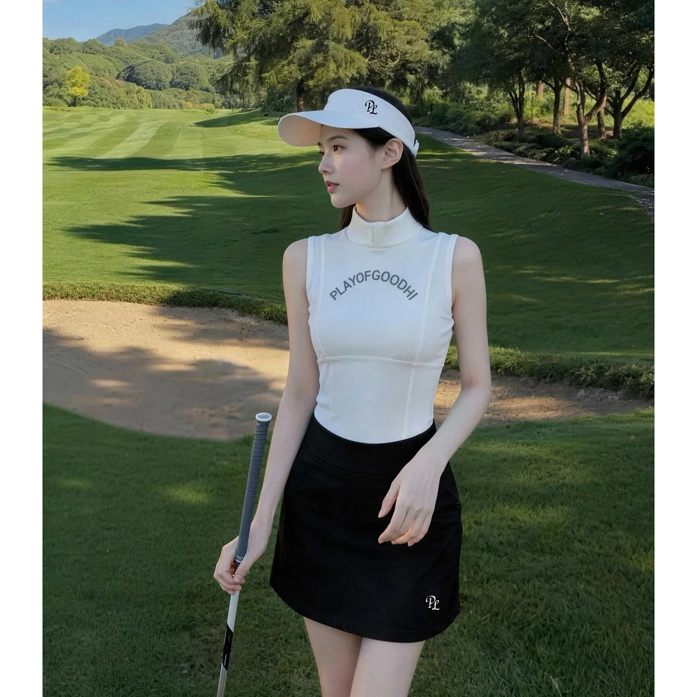 PL Summer Golf Tank Tops Ladies Slim Quick-dry Sleeveless T-shirt Thin Breathable Shirt Pleated Double-Side Golf Tennis Skirt