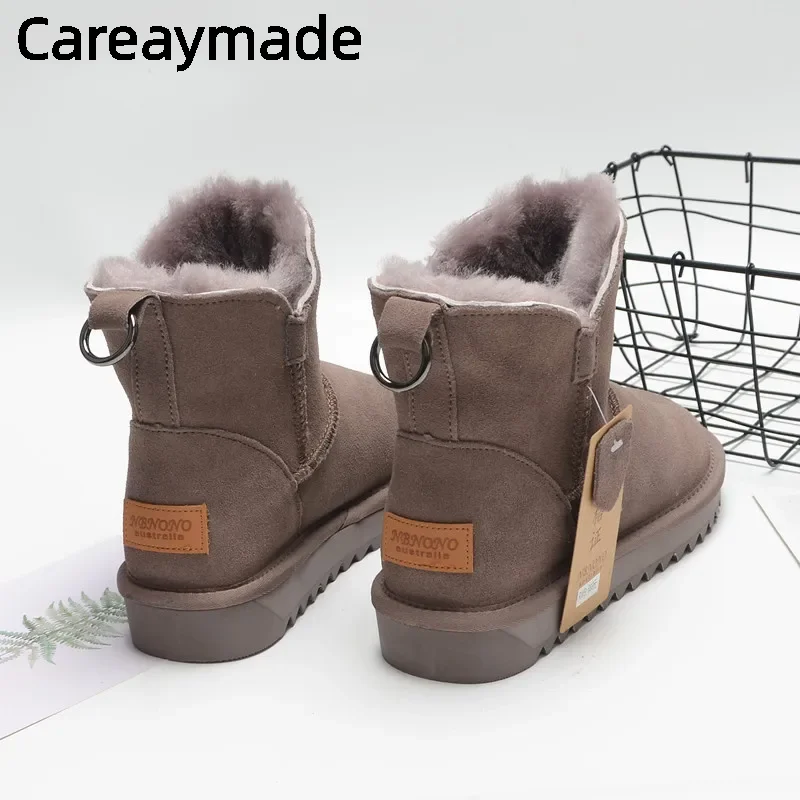 Careaymade-Cowhide snow boots women\'s short tube new leather wool short boots winter Plush fur cotton shoes Female short boots