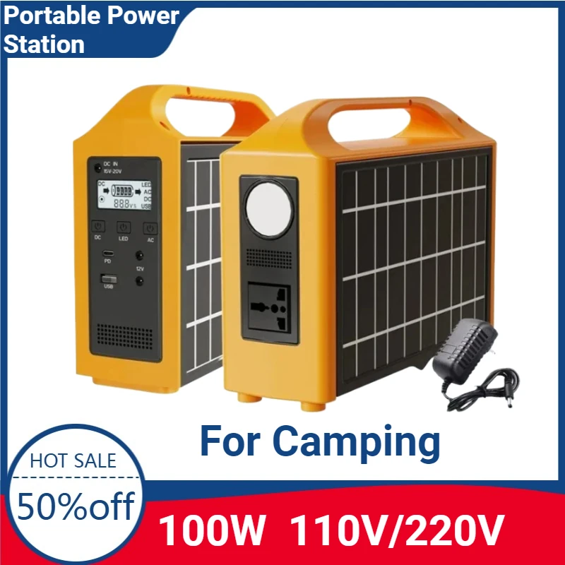 

100W Portable Power Station 110V/220V Solar Power Generator Outdoor Camping With Solar Panel Power Bank 24000mAh LED For Camping