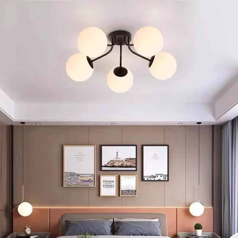 Nordic Minimalist Magic Bean LED Ceiling Lamp Living Room Bedroom Study Restaurant Glass Ball Chandelier Indoor Decor Lighting