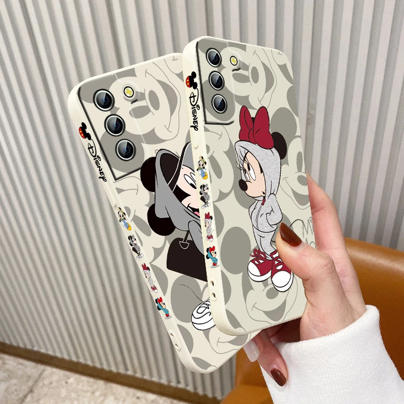 Disney Mickey Minnie Mouse Phone Case For Samsung Galaxy S23 S22 S21 S20 Pro FE Note 20 Plus Ultra Liquid Left Rope Cover