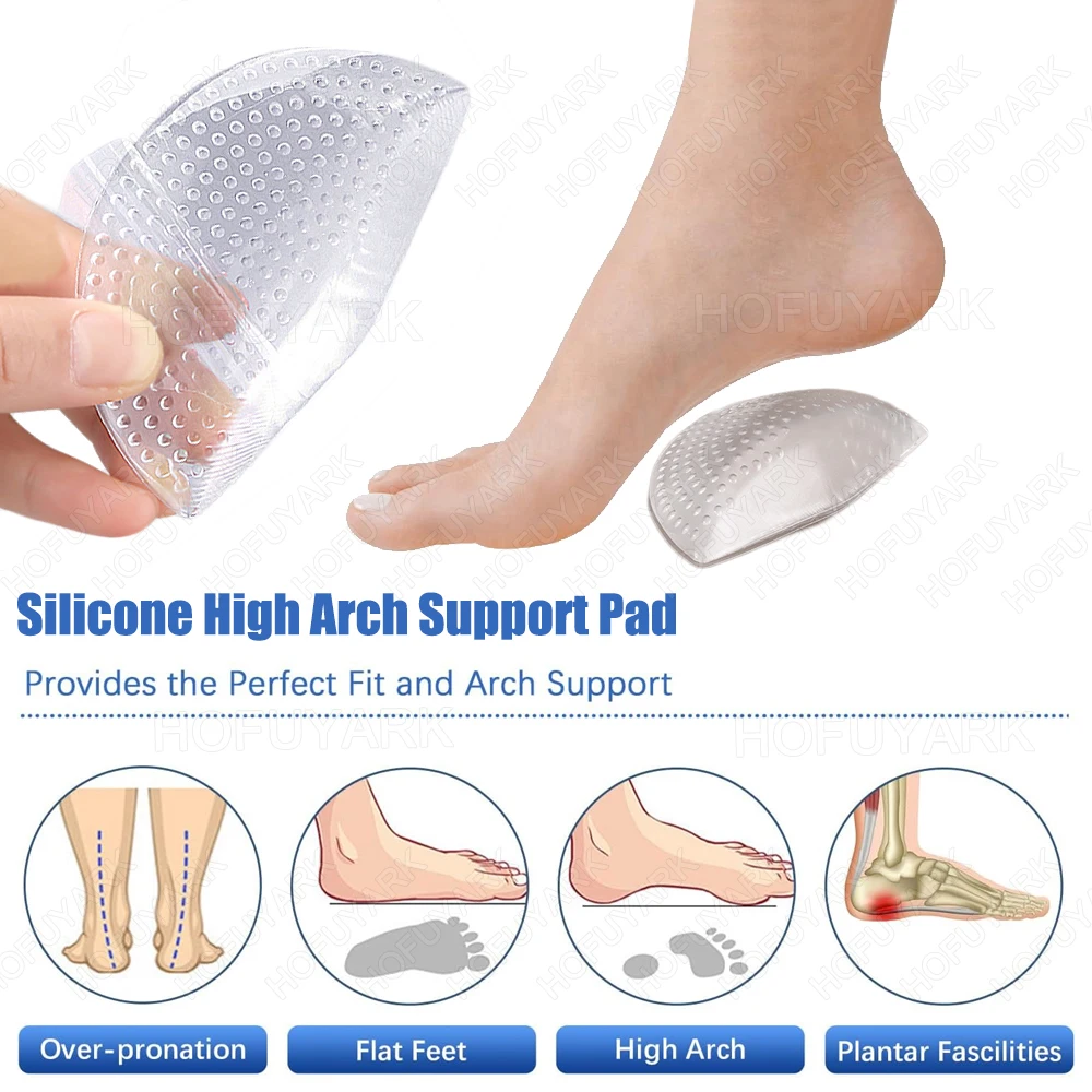 Silicone High Arch Support Pads for Shoes Men Women Flat Foot Orthopedic Insoles for Plantar Fasciitis Support X-Legs Corrector