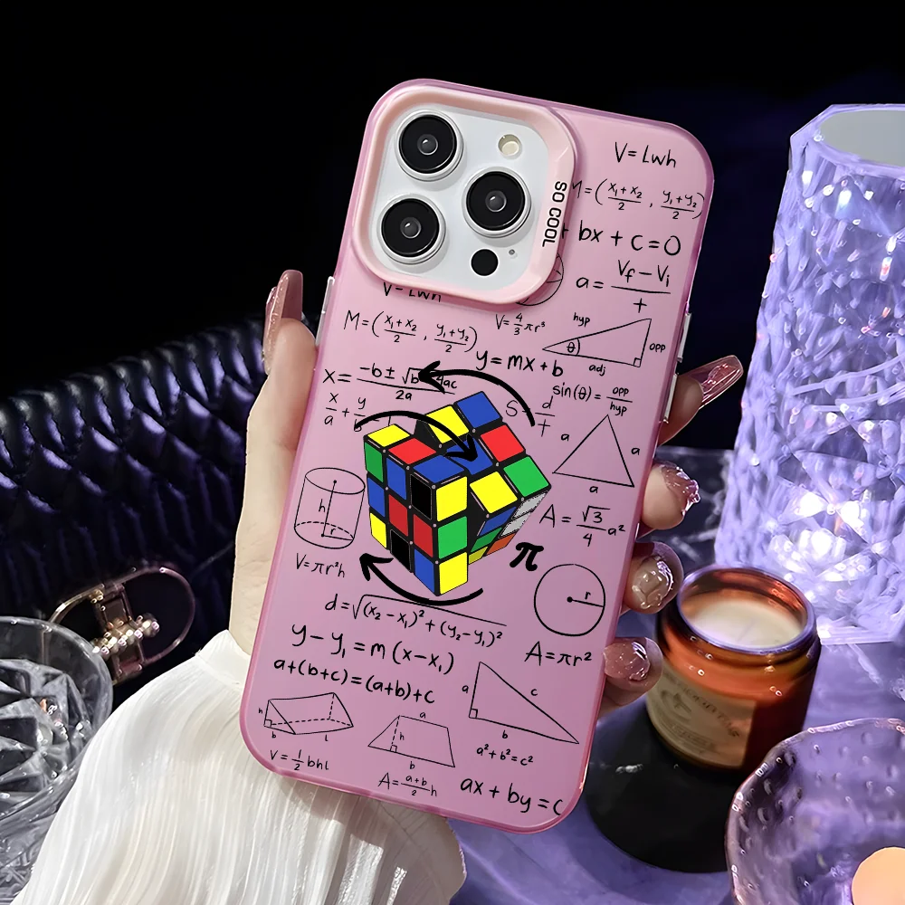 Rubik cube formula spoofs math Phone Case For iPhone 16 15 14 13 12 11 Pro Max Matte Multicolor Laser Metallic Aurora Cover