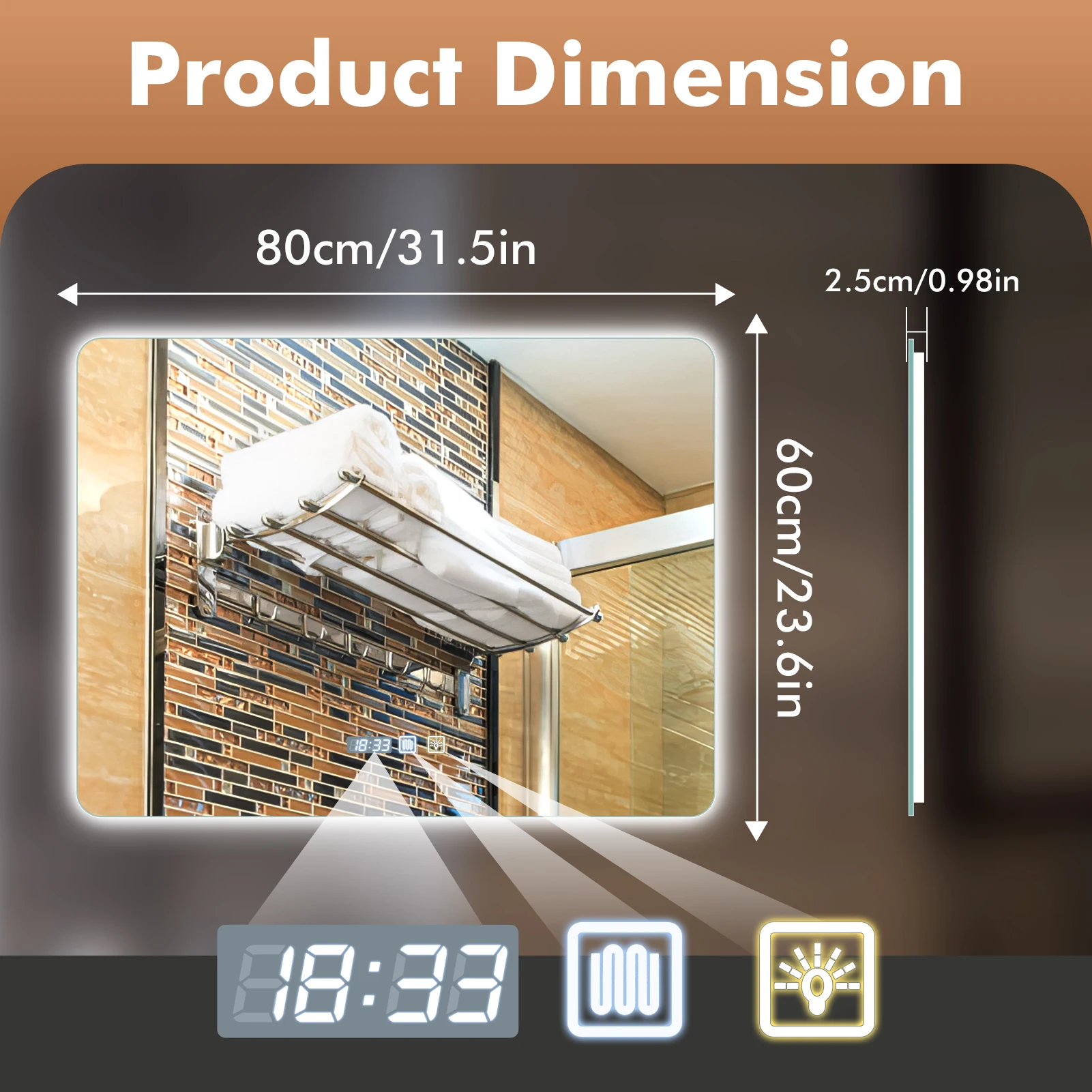 Touchscreen ontwaseming badspiegels voor badkamer 3-kleuren licht dimbaar make-upspiegel muur badkamer LED make-upspiegel met tijd