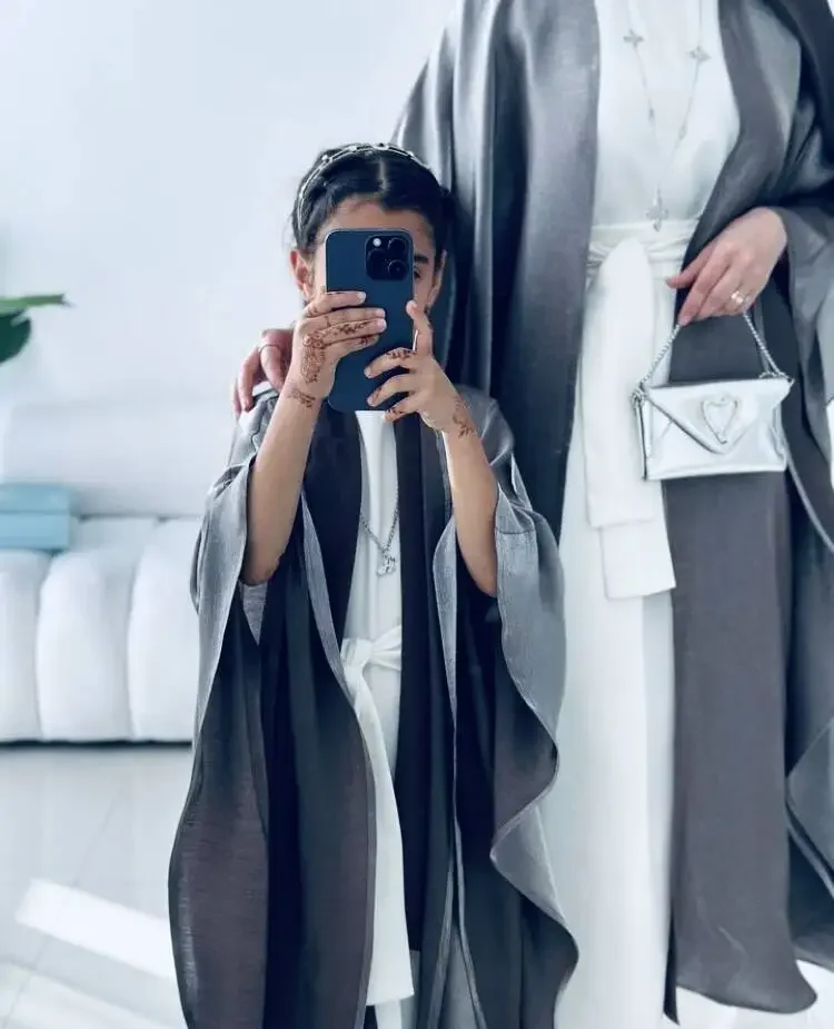 New Mother and Daughter Abaya Dubai Muslim Women Kids Girls Maxi Dress 2pcs Set Eid Djellaba Jalabiya Turkey Kimono Islamic Robe