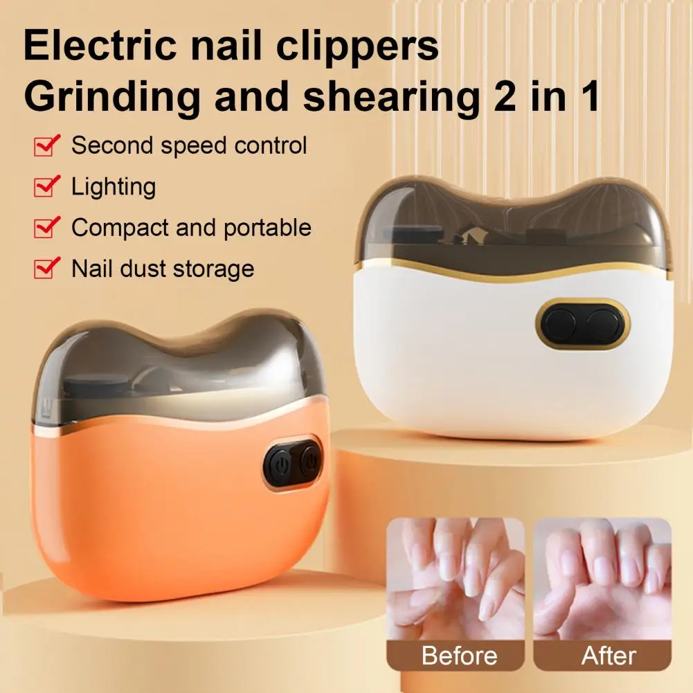 Polidor elétrico de cortador de unhas com luz LED, aparador de manicure recarregável de 2 velocidades, arquivo de unhas automático 3 em 1