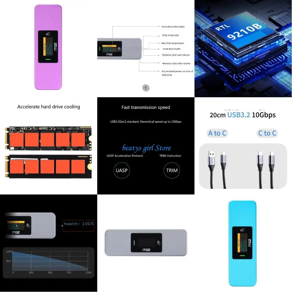 

C7AB RTL9210B 2230 2242 2280 SSD M.2 Mobile Hard Disk Case Aluminum Nvme LED