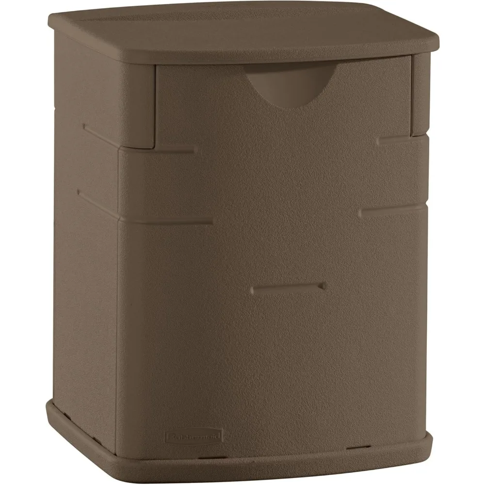 Pequeña caja de almacenamiento para exteriores, 19 galones, resistente a la intemperie, marrón, para herramientas de jardín y suministros de piscina