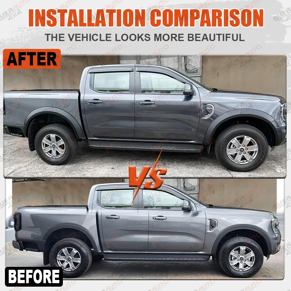 5”Fender Flares Wheel Arch For Ford Ranger Next Gen T9 2023 2024 2025 Double Cab No Sensor Hole Matte Black Off-Road Body Kit