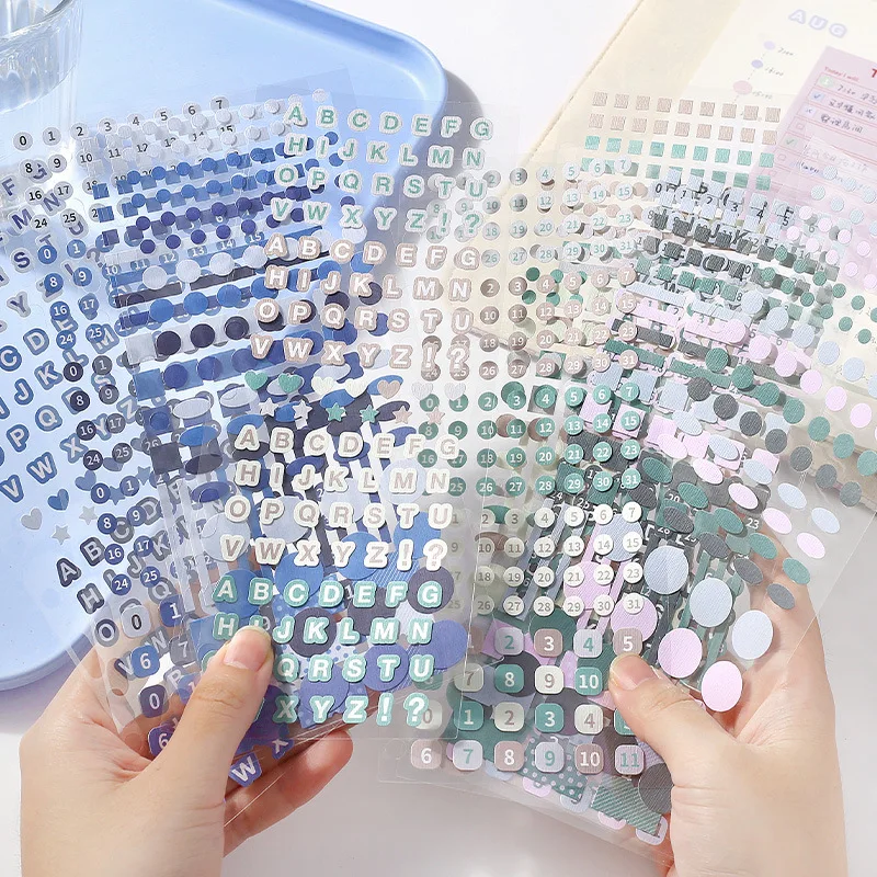 12 sheets Korean style artistic dots alphanumeric markers die-cutting sticker DIY handmade materials scrapbook decorative sticke
