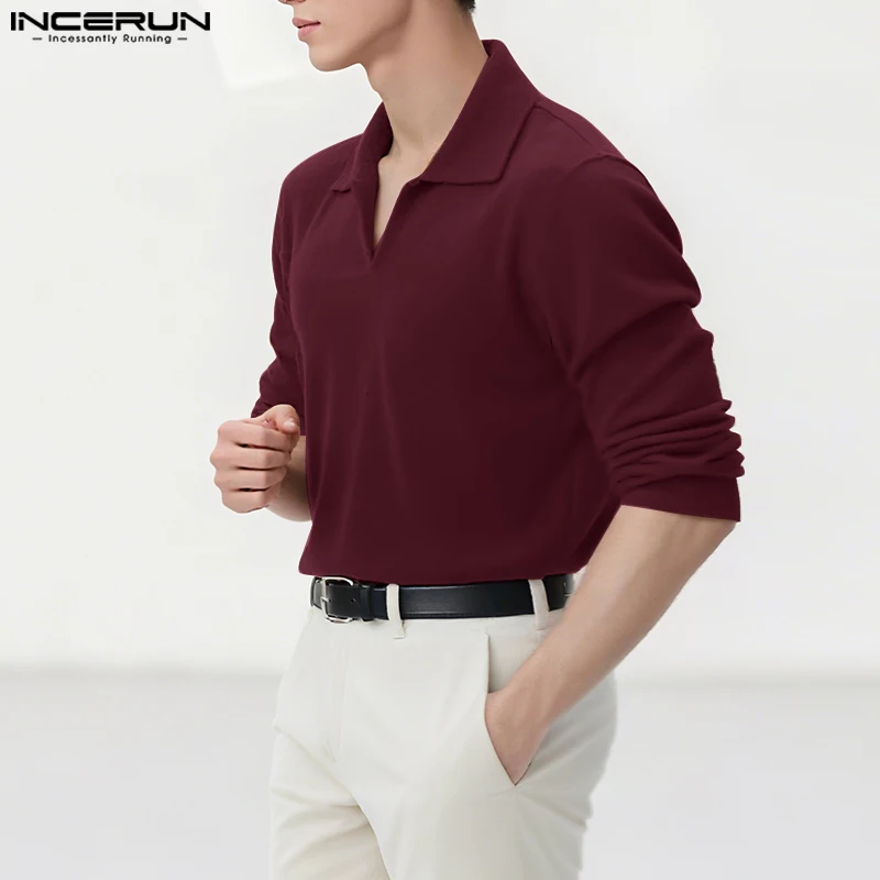 INCERUN قمصان رجالية بلون سادة وأكمام طويلة من القطيفة ملابس رجالية غير رسمية ملابس خروج فضفاضة 2025 قمصان رجالية عصرية ترفيهية