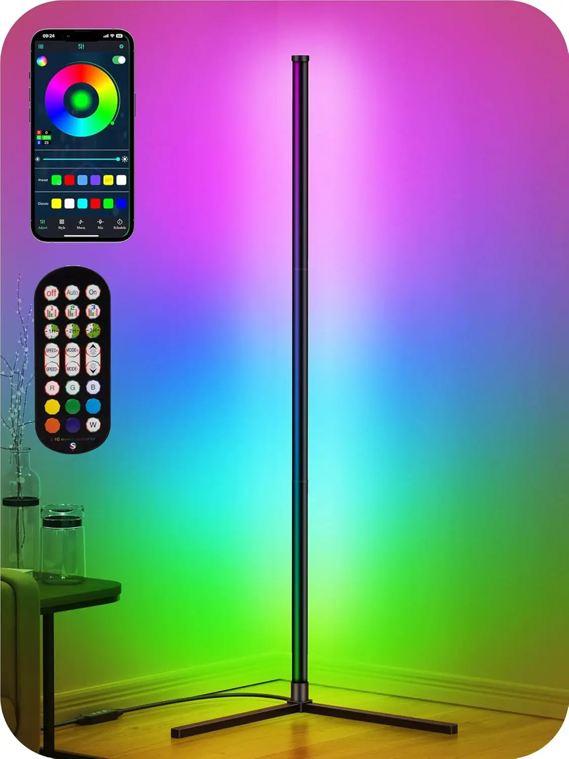 

RGB Corner Floor Lamp with App & Remote, 16M Colors, Music Sync for Living Room