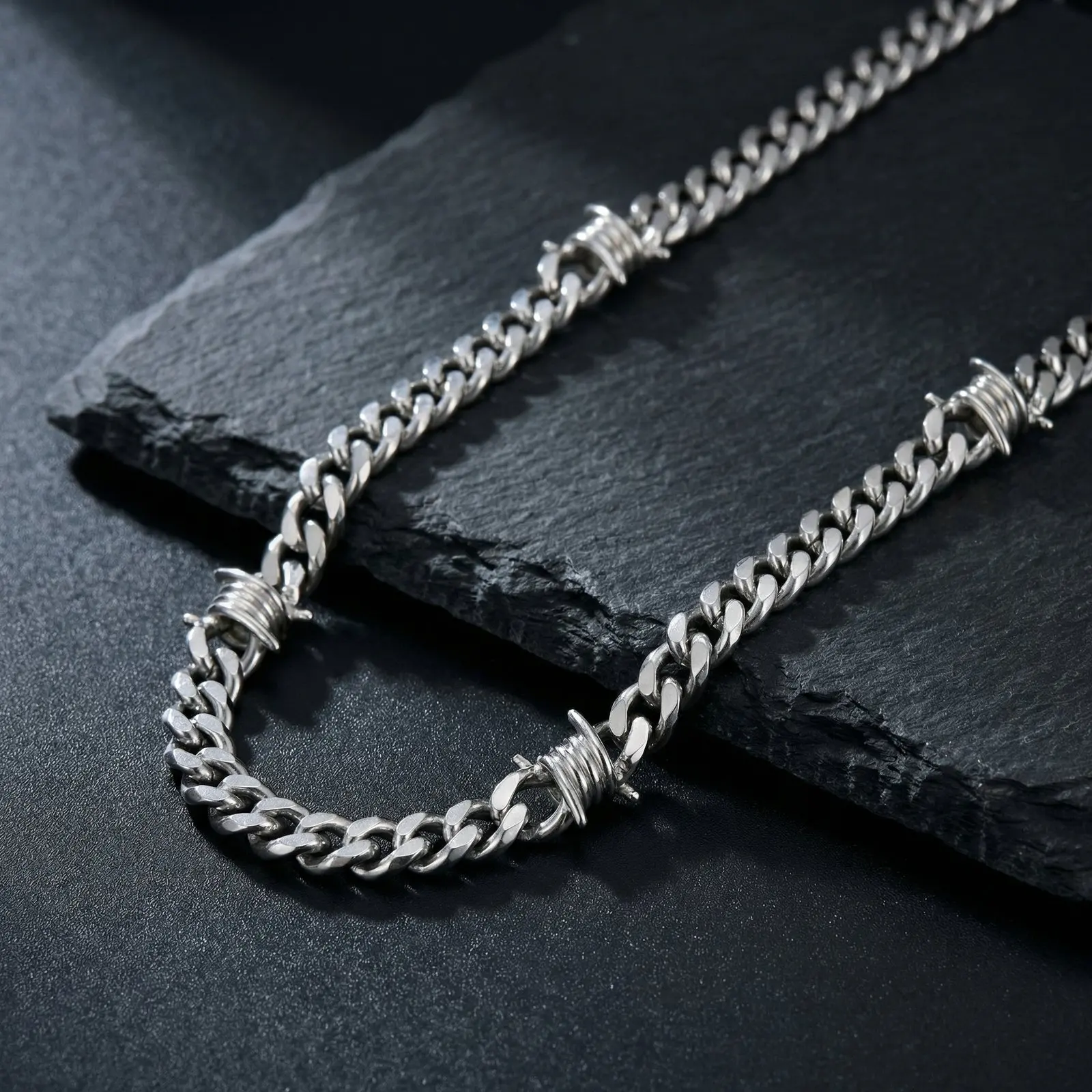 Punk Hip-Hop Dornen-Kubanische Kette Halskette für Männer Edelstahl Gotische Choker-Halskette Nicht Verblassend Wasserfester Schmuck – Detail 6
