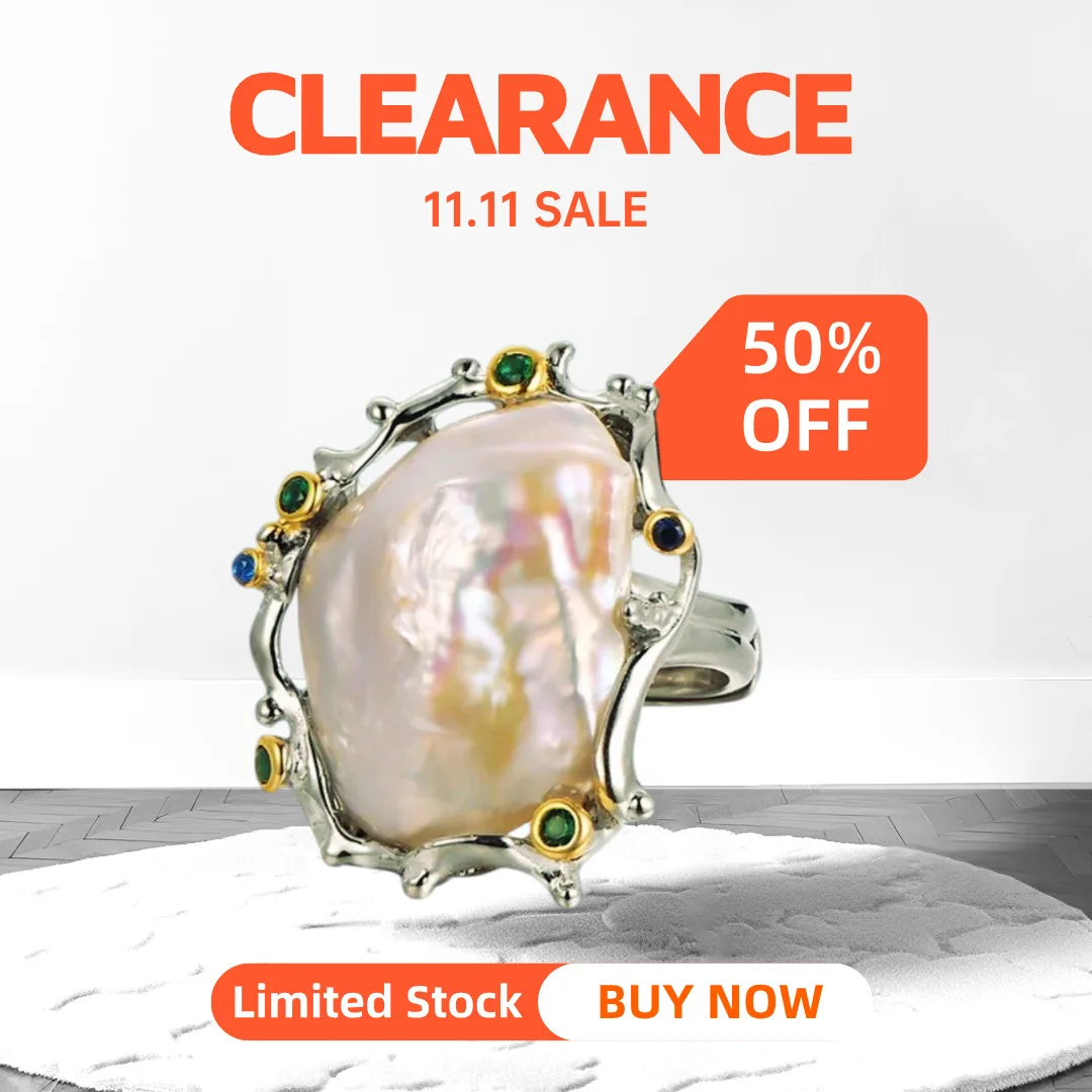 

GEEZENCA Необычные кольца в стиле барокко с жемчугом из стерлингового серебра 925 пробы, массивные кольца, большое регулируемое массивное кольцо, распродажа, ограниченный запас