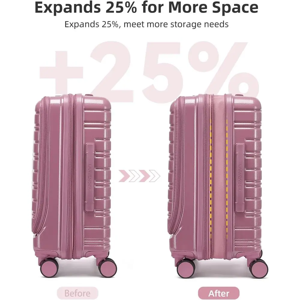 20 Inch Lavender Expandable Carry-On Luggage with Spinner Wheels, TSA Lock, and Front Pocket (Silk Rose)