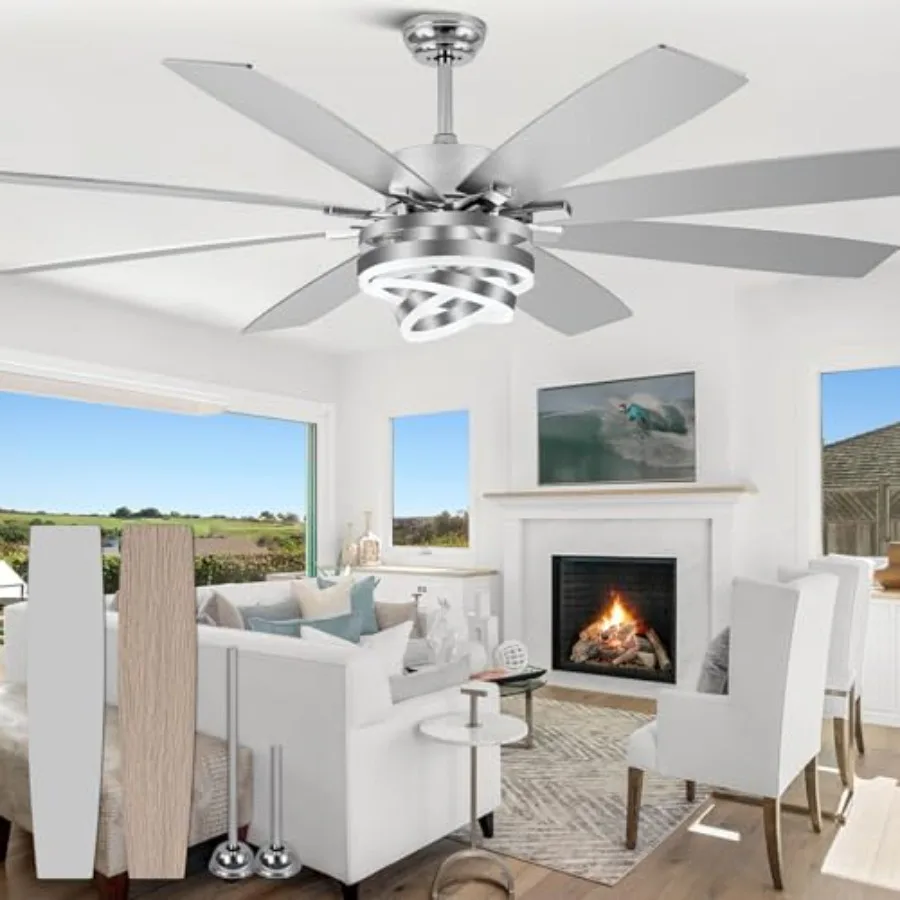 72 Inch Ceiling Fans with Lights for Living Room Kitchen, Modern DC Motor Fan with Remote, Dimmable 6-Speed Reversible, Dual Fi